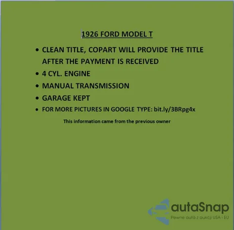 1926 Ford Model T from USA, damaged, VIN 12418191